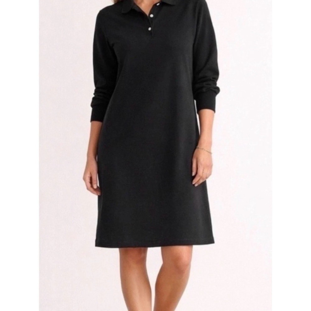 Tuckernuck Pique Frances Polo Dress Women's Small Black Long Sleeve Preppy